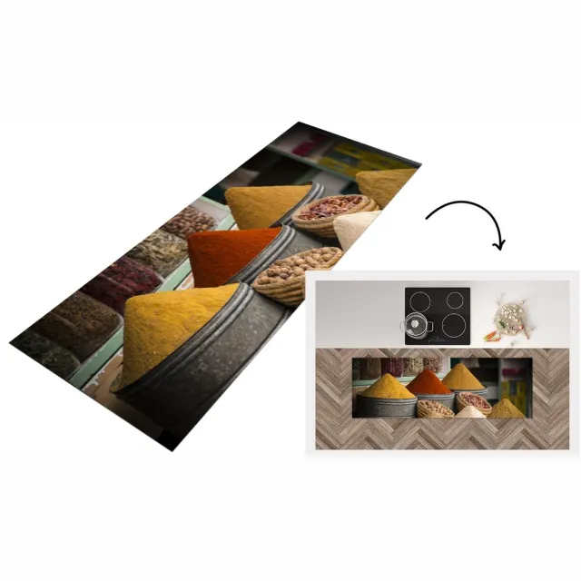 KitchenYeah Keukenloper - Loper keuken - Kruiden - Ton - Specerijen - 180x60 cm - Keukenloper vinyl Multicolor