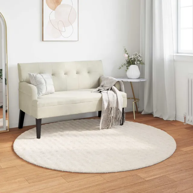 vidaXL Vloerkleden Rond SIROLO Crèmekleurig Ø 200 CM Polyester, foto 2