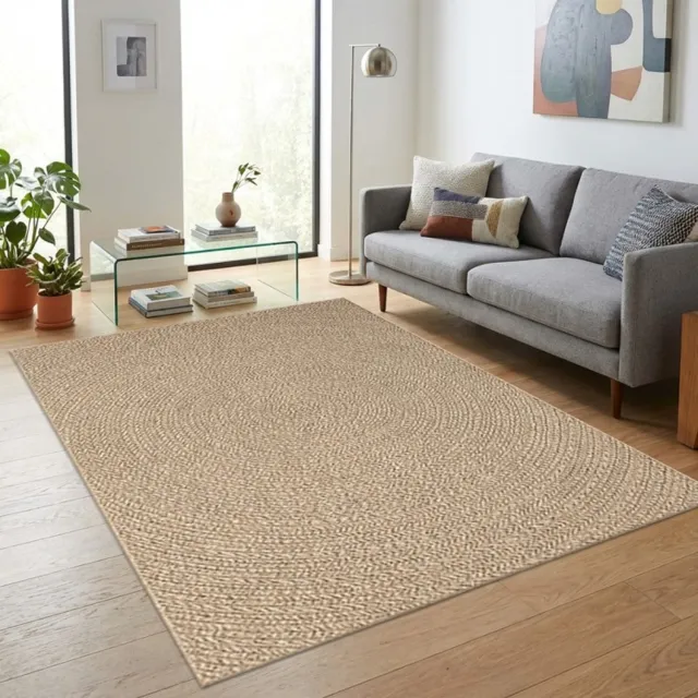 TapisTrend Designer tapijt Naturel 200x290 cm Modern vloerkleed Jute gevlochten effect en concentrisch ovaal patroon voor woonkamer, slaapkamer en eetkamer