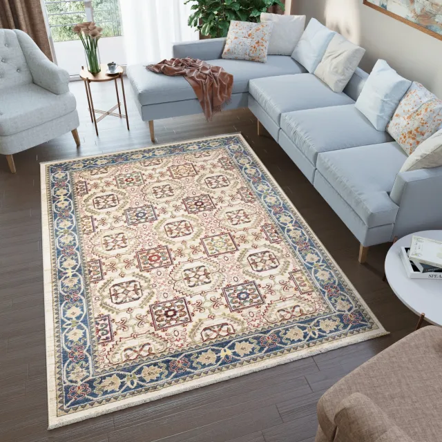 Tapiso Rivoli Vloerkleed Vintage Beige Blauw Oriental Tapijt Maat- 140x200 Beige 3