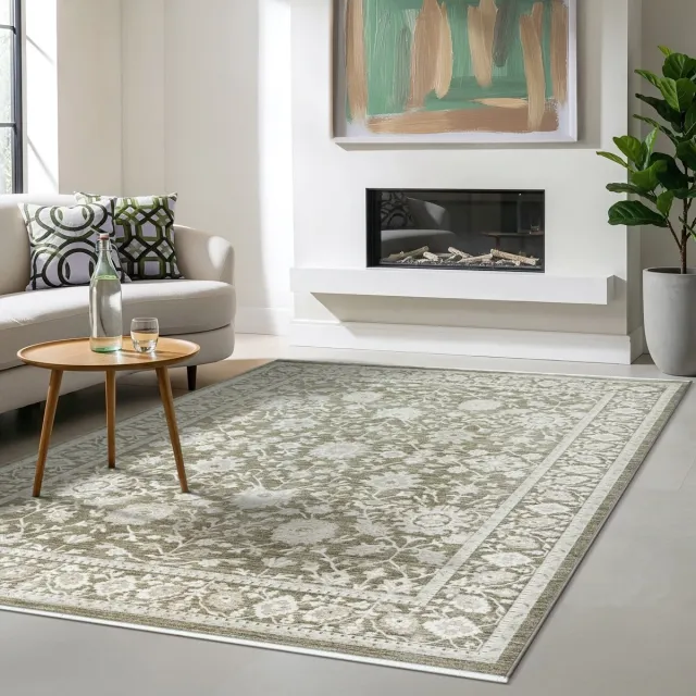 the carpet Nuvra Vloerkleed – Vintage Oosters Design – Zacht & Onderhoudsvriendelijk – Saliegroen saliegroen oosters