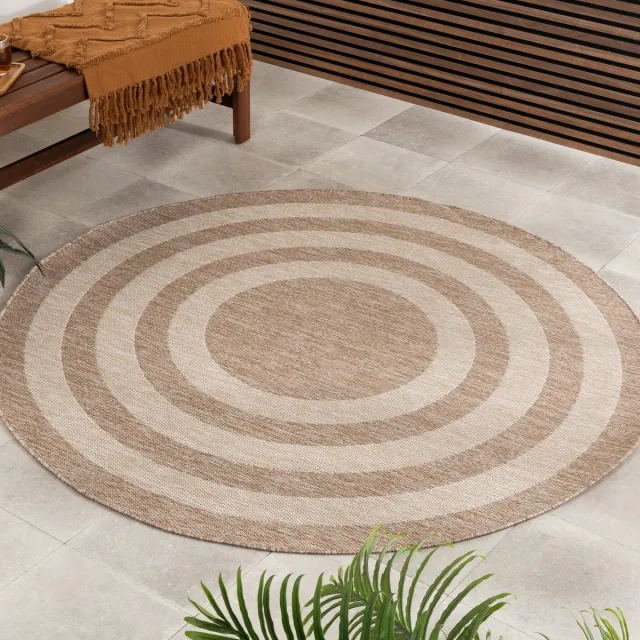 Fraai Rond buitenkleed - Sierra Frame Beige/Creme - Ø 120cm