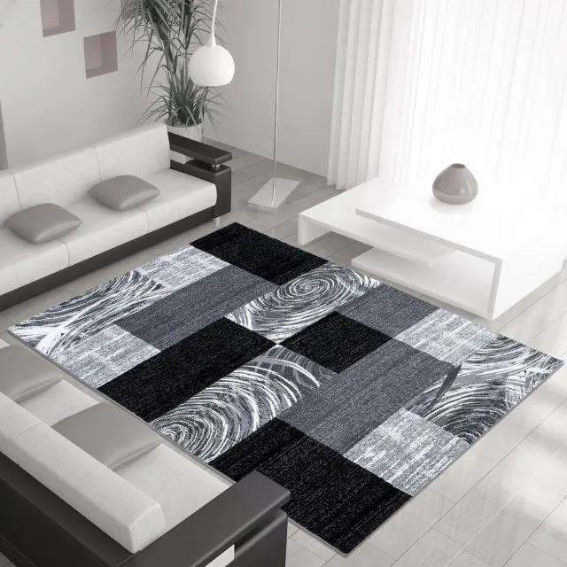 flycarpets Laagpolig vloerkleed met abstract ruitpatroon, zwart, geschikt voor de woonkamer, met een jute achterkant, afmetingen: 120 cm x 170 cm