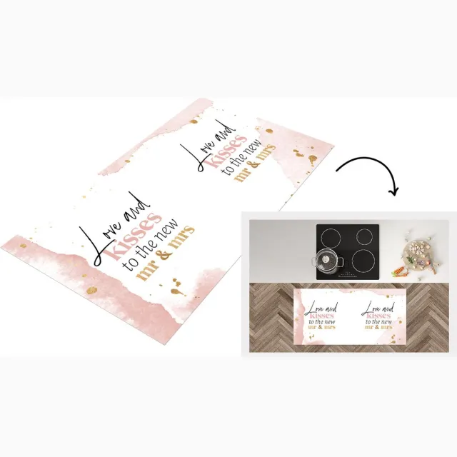 KitchenYeah Keukenloper - Loper keuken - Trouwen - 'Love and kisses to the new Mrs & Mrs' - Spreuken - Quotes - 120x60 cm - Keukenloper vinyl Multicolor