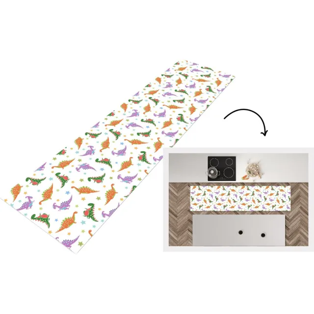 KitchenYeah Keukenloper - Loper keuken - Dino - Patronen - Sterren - 240x60 cm - Keukenloper vinyl Multicolor