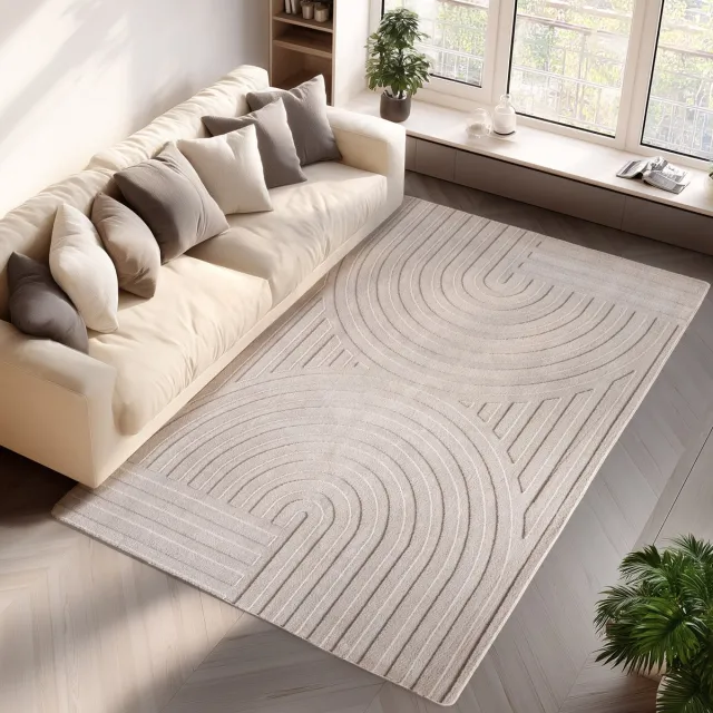 Moonay Home Pompei Doppio Ivory – Dubbel Cirkelmotief – Laagpolig – Trending Vloerkleed – 120x170 cm Creme