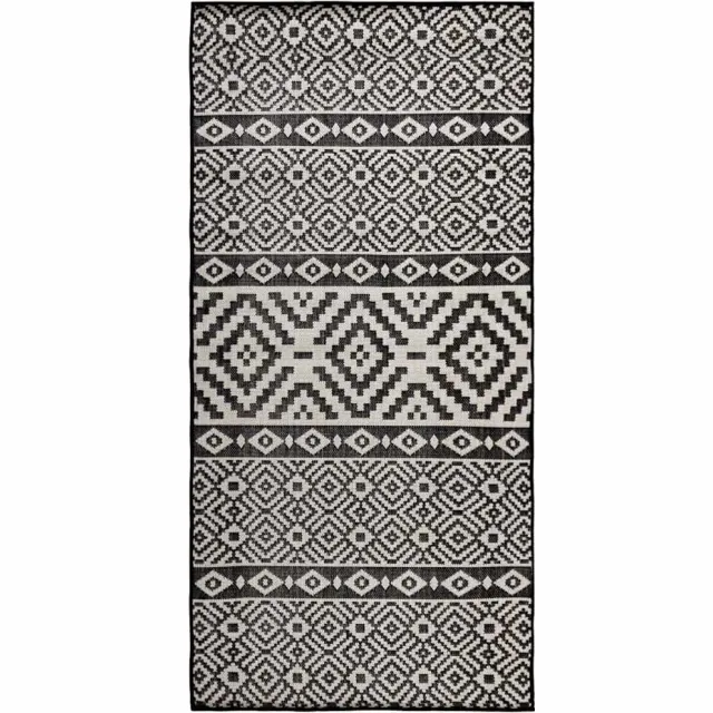 vidaXL Buitenkleed met patroon platgeweven 100x200 cm zwart
