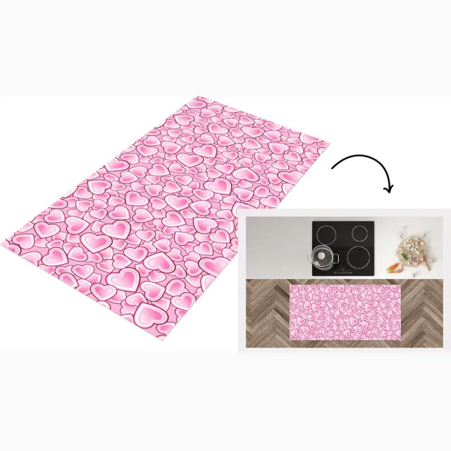 KitchenYeah Keukenloper - Loper keuken - Meiden - Hartjes - Roze - Patronen - 120x60 cm - Keukenloper vinyl Multicolor