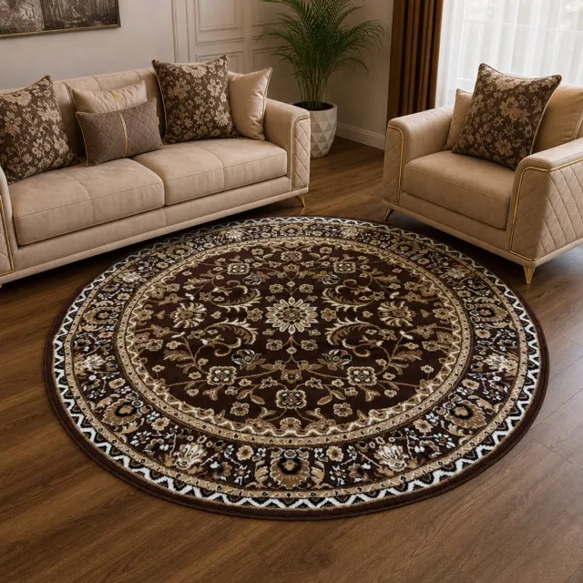 Muratap Nain Klassiek Rond Vintage Oosters Vloerkleed Bruin- 160 CM Ø