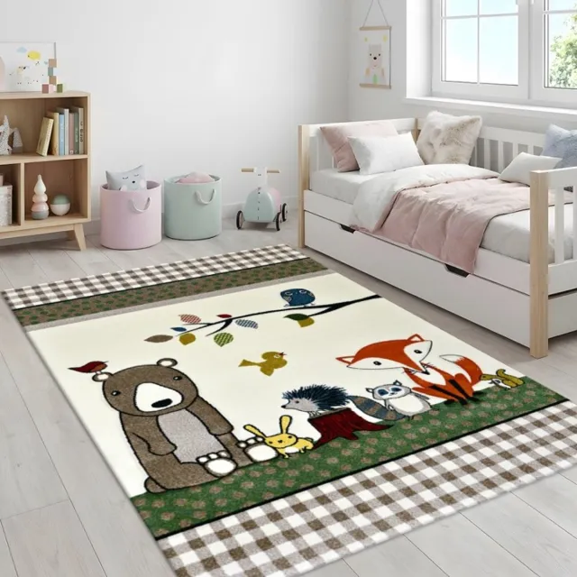 TapisTrend Kinderkleed Crème Crèmekleurig met bosdieren: beer, vos, uil, voor slaapkamer en speelkamer Beige