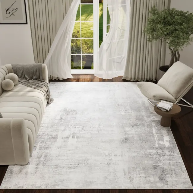 Tapiso ASH Vloerkleed Lichtgrijs Abstract Vintage Design Laagpolig Tapijt Voor Woonkamer Slaapkamer en Hal Antislip - 140x200 Lichtgrijs 1