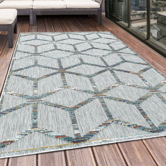 Tapijtenmagazijn Buitenkleed, Scandinavisch design, veelkleurig, geschikt voor terras, balkon of keuken, polypropyleen achterkant Multikleur