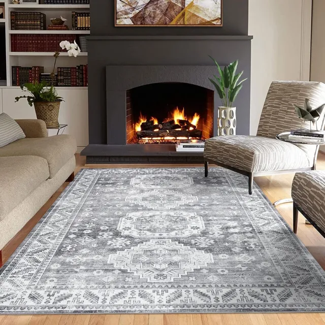 Danky Perzisch Vloerkleed Etnisch 761 160x230 cm Grijs - Zacht Wasbaar Kleed met Antislip Onderkant