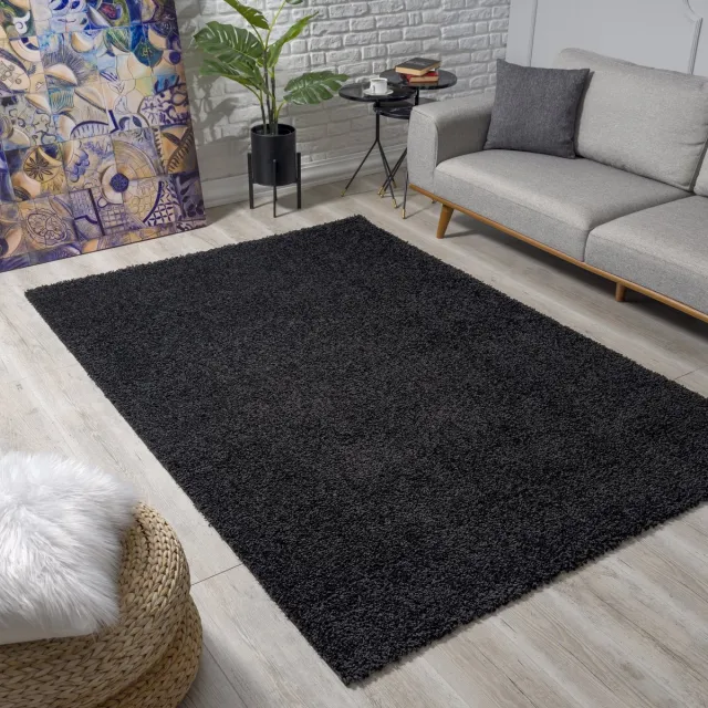 Muratap Loca Shaggy Vloerkleed Zwart - Vloerkleed Hoogpolig - Tapijt Woonkamer, Slaapkamer