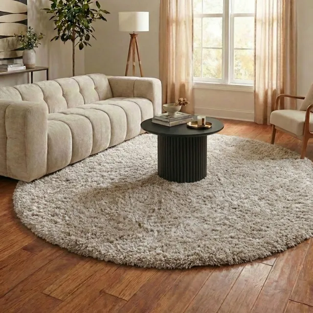 NATURL. Rond Shaggy vloerkleed - Blaze Beige/Grijs | Luxe! - Ø 100cm Crème