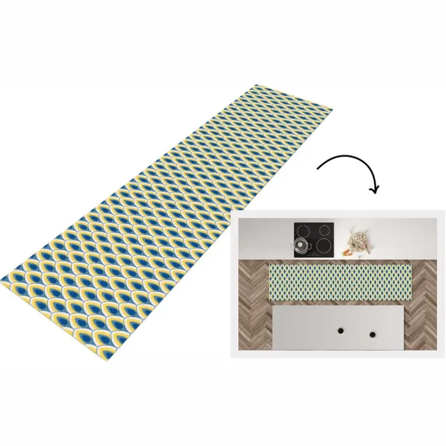 KitchenYeah Keukenloper - Keukenmat vinyl Design - Patroon - Retro - Geel - Blauw - Keukenmatten loper - Keuken vloerkleed tapijt, foto 7