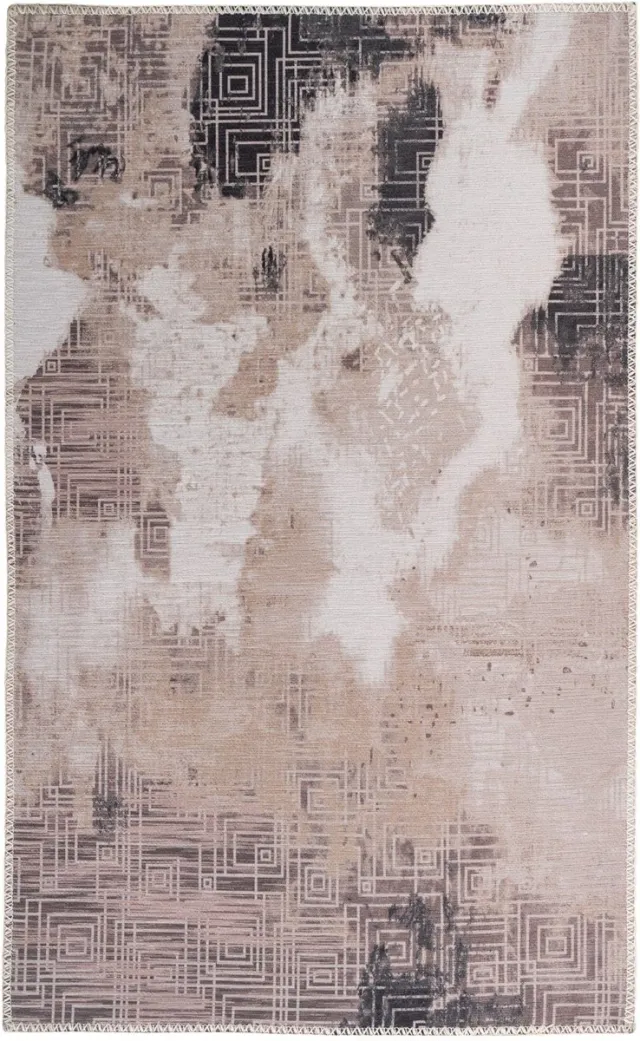 Padiro design laagpolig vloerkleed 80 x 150 cm - crème / offwhite - modern abstract ontwerp - voor vloerverwarming - van polyester en katoen beige