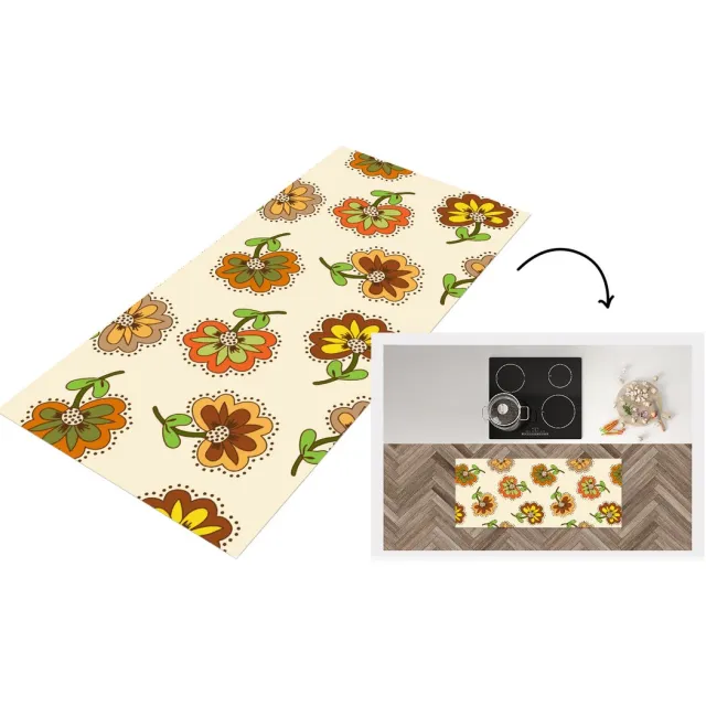 KitchenYeah Keukenloper 120x50 cm - Keukenmat vinyl Design - Bloemen - Retro - Vintage - Keukenmatten loper - Keuken vloerkleed tapijt