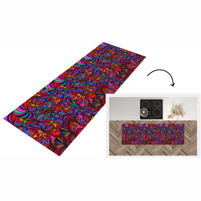 KitchenYeah Keukenloper - Loper keuken - Patroon - Jungle - Abstract - 150x50 cm - Keukenloper vinyl Multicolor