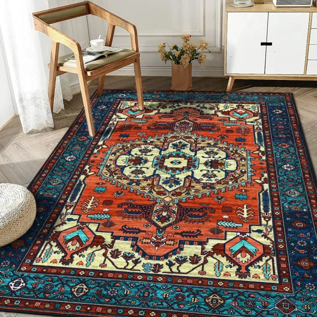 Ibenzoa Zacht en Antislip Vintage geïnspireerd Laagpolig Tapijt voor Woonkamer en Slaapkamer rood