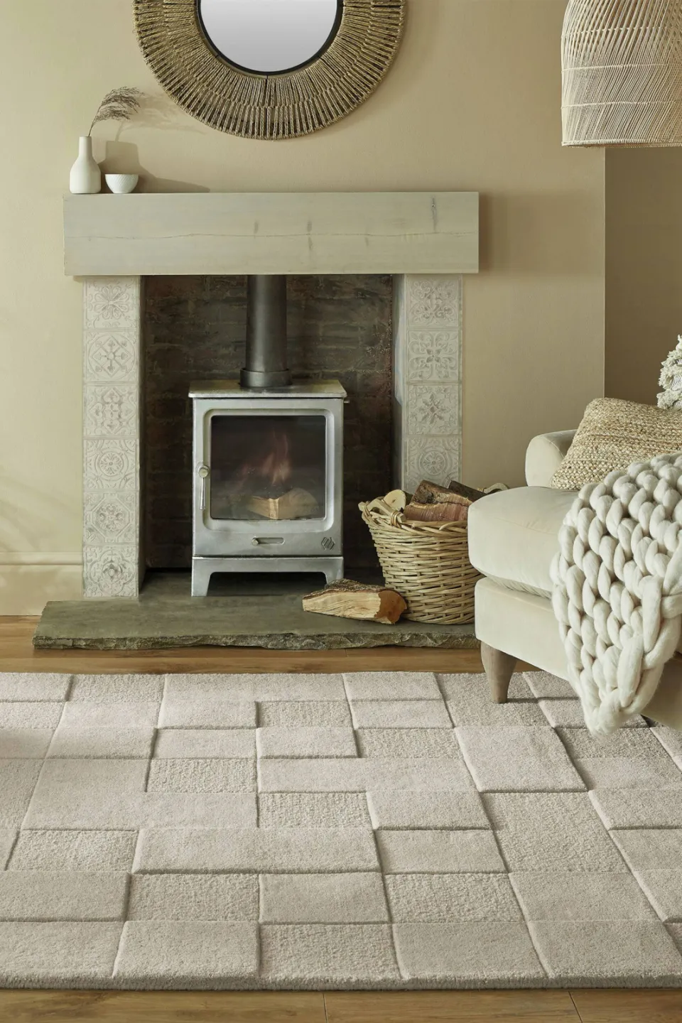 Flair Rugs Checkerboard Modern wollen vloerkleed natuurlijk, foto 3