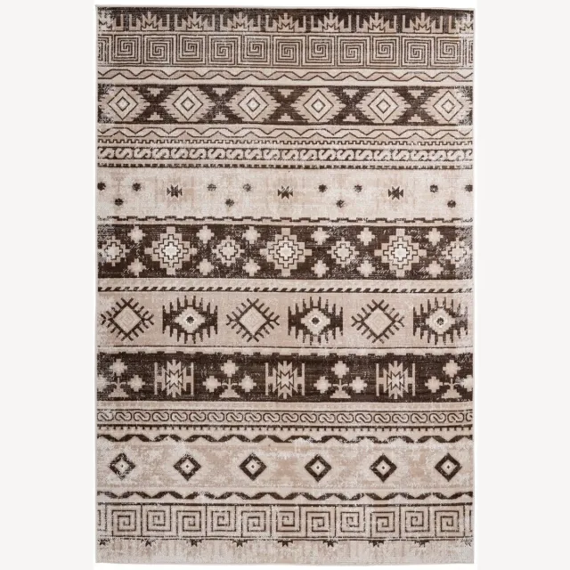 Padiro elegant laagpolig vloerkleed 160 x 230 cm - lichtbeige - vintage etnisch patroon - voor vloerverwarming - van polypropyleen en jute