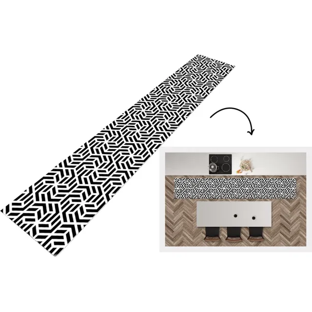 KitchenYeah Keukenloper - Keukenmat - Design - Geometrie - Patroon - Zwart - Wit - Keuken vloerkleed, foto 2