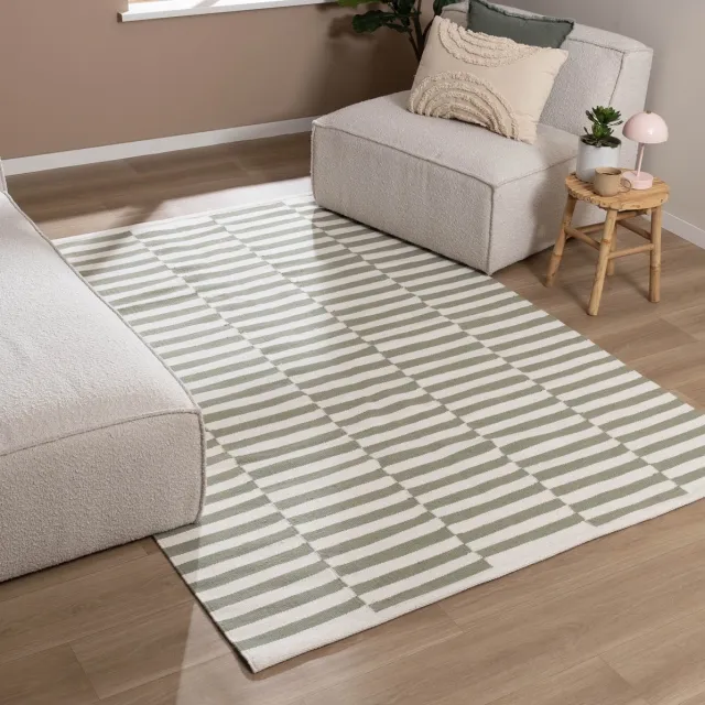 Fraai Katoenen vloerkleed - Dazzle Blocks Groen/Wit - 160x230cm