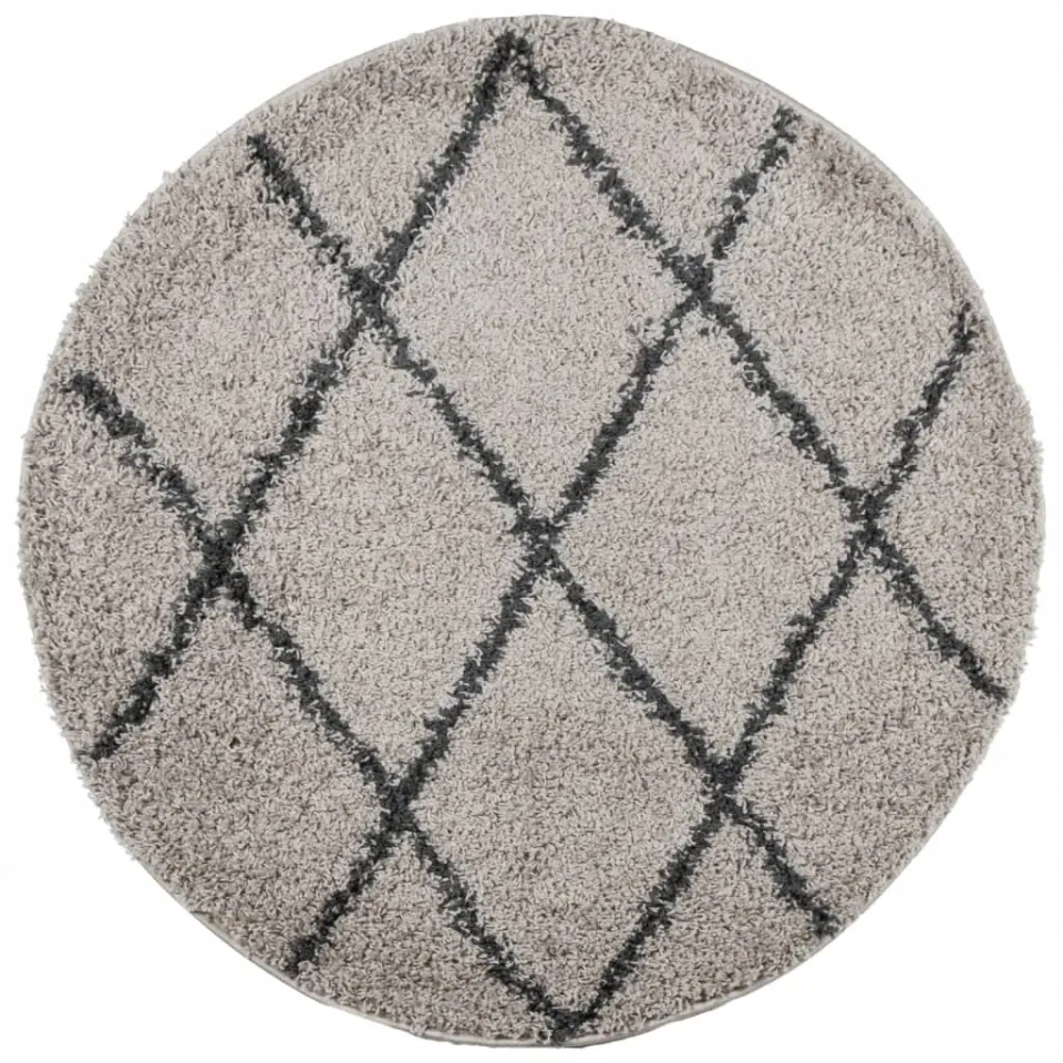 vidaXL Vloerkleed PAMPLONA shaggy hoogpolig Ø 100 cm beige antraciet, foto 3