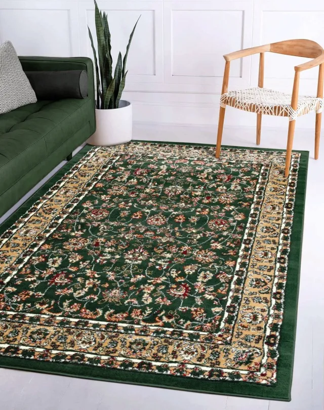 flycarpets Klassiek Groen / Beige Vloerkleed Skazar - Oosters motief - Perzisch Tapijt - Loper Laagpolig