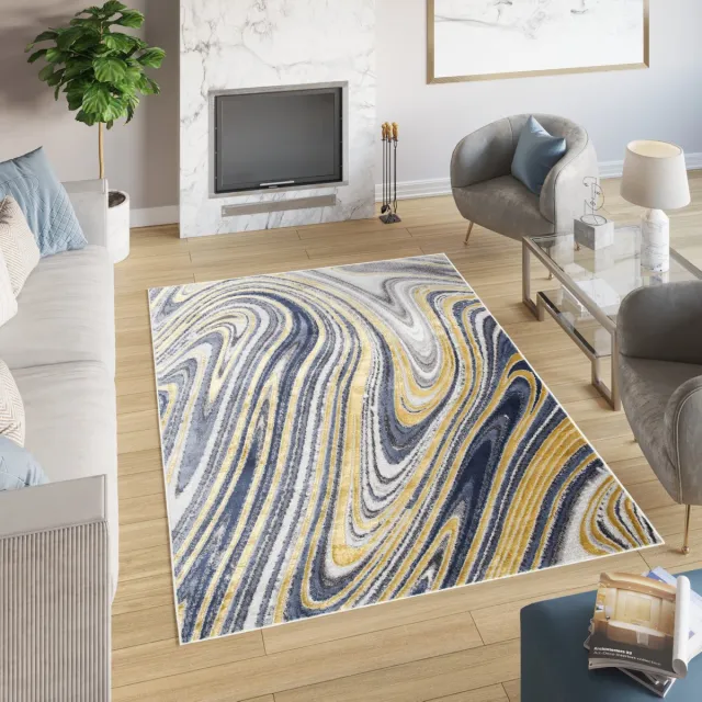 Tapiso Shine Vloerkleed Tapijt Abstract Slaapkamer Geel Grijs Beige 2