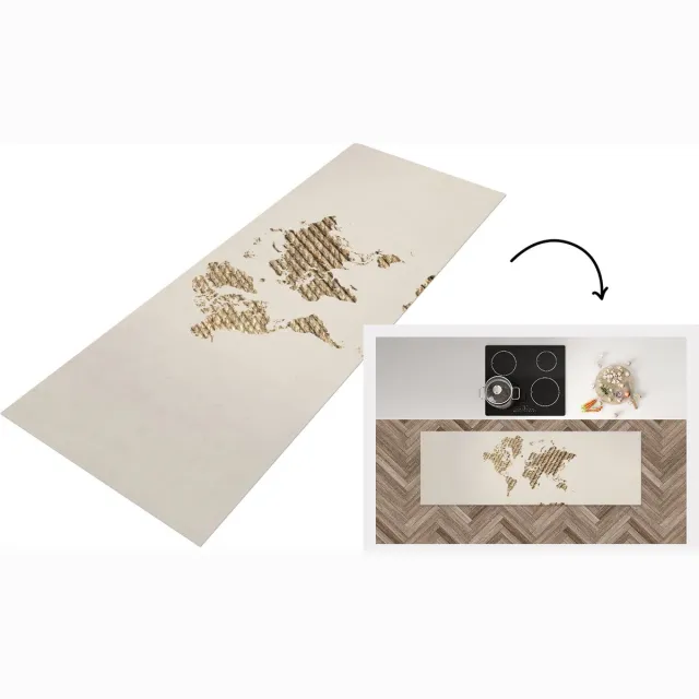 KitchenYeah Keukenloper - Loper keuken - Wereldkaart - Touw - Jute - Keukenloper vinyl Multicolor