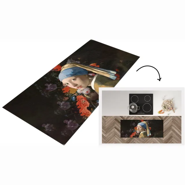 KitchenYeah Keukenloper - Loper keuken - Meisje met de parel - Bloemen - Oude meesters - 120x50 cm - Keukenloper vinyl Multicolor