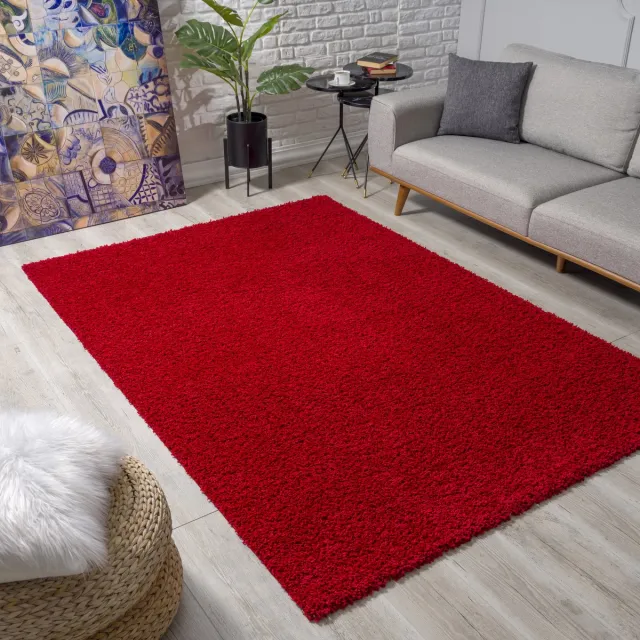 Muratap Loca Shaggy Vloerkleed – Modern Uni Effen – Rood Hoogpolig & Zacht- 200x290 CM