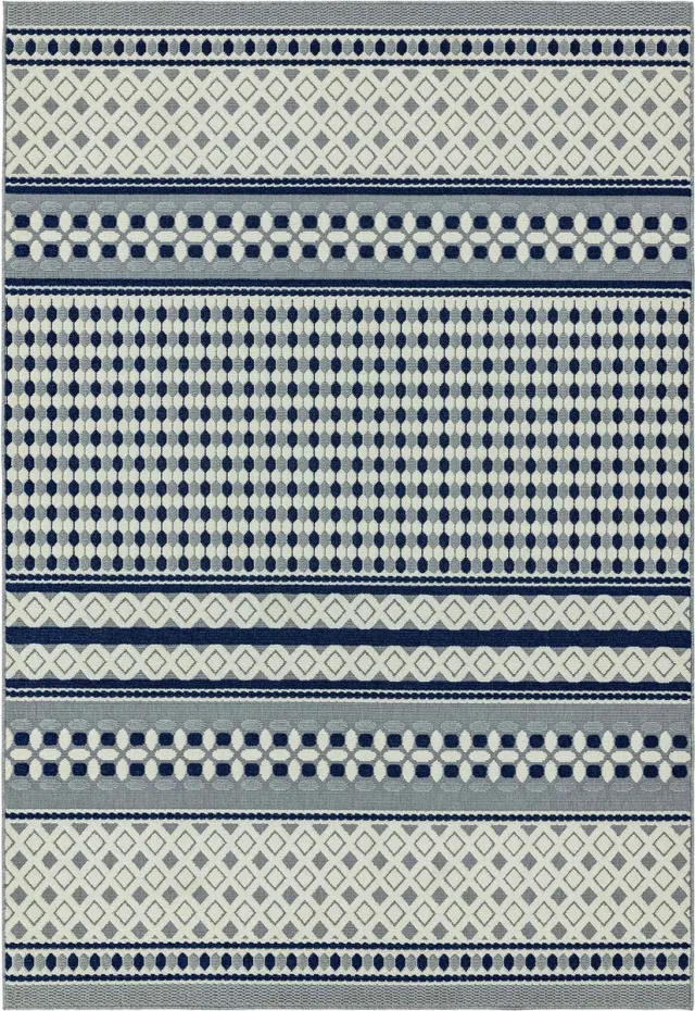 Eazy Living Easy Living - Easy Living Antibes Blue White Geometric Vloerkleed - 200x290 - Rechthoek - Buiten,Laagpolig,Structuur Tapijt - Modern - Blauw, Wit