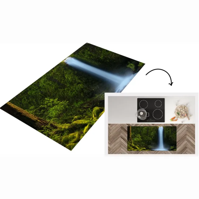 KitchenYeah Keukenloper - Loper keuken - Jungle - Waterval - Natuur - 120x60 cm - Keukenloper vinyl Multicolor