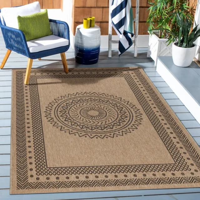 Muratap Natur Vloerkleed Kumar Buitenkleed Sisal Laagpolig Indoor en Outdoor Beige Zwart