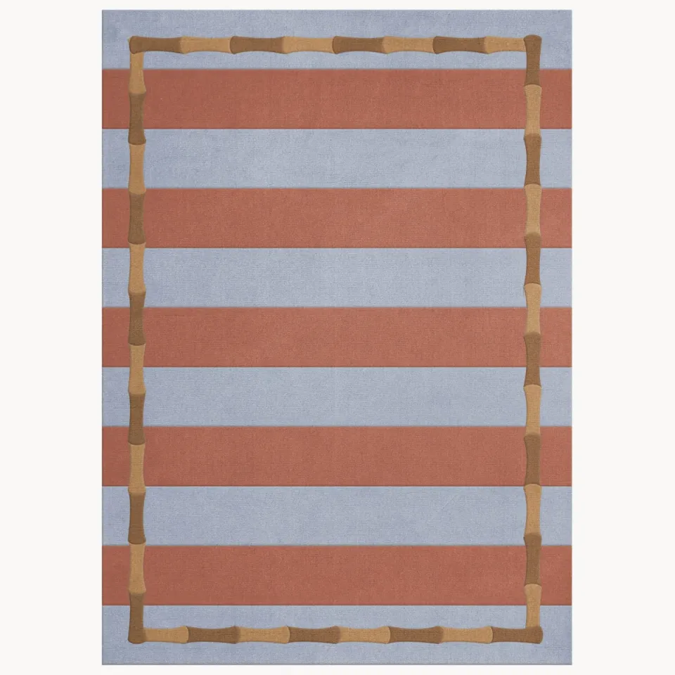 Layered Alice Crawley Bamboo Stripe Blue Rust - 200 X 300 cm Blauw; Rood; Oranje
