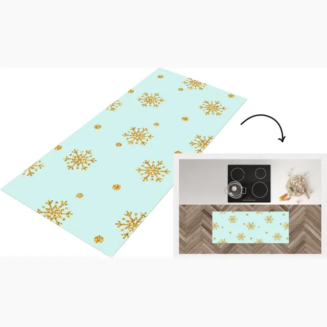 KitchenYeah Keukenloper - Loper keuken - Kerst - Patroon - Sneeuw - Goud - 120x50 cm - Keukenloper vinyl Multicolor