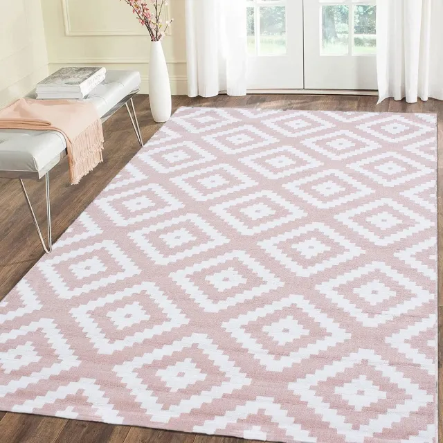 flycarpets Marlon Vloerkleed Boho - Laagpolig - Roze / Wit, foto 3