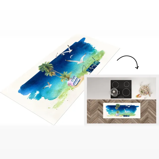 KitchenYeah Keukenloper - Loper keuken - Strand - Vogel - Lucht - Keukenloper vinyl Multicolor
