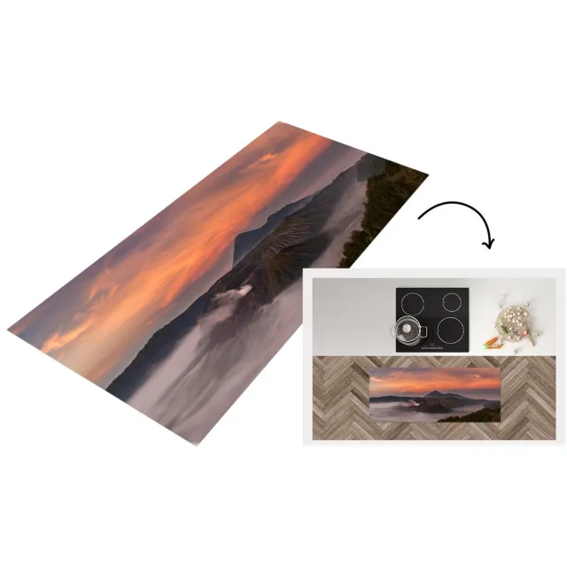 KitchenYeah Keukenloper - Loper keuken - Bromo bij zonsondergang - Keukenloper vinyl Multicolor
