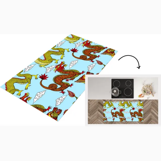 KitchenYeah Keukenloper - Loper keuken - Draak - Chinees - Patronen - 120x60 cm - Keukenloper vinyl Multicolor