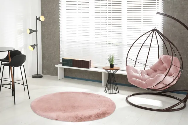 Tapijtenmagazijn Lalee Heaven - Ronde Vloerkleed - Tapijt – Karpet - Hoogpolig - Superzacht -comfy Fluffy - rabbit fur- 160x160 cm Rond Baby roze