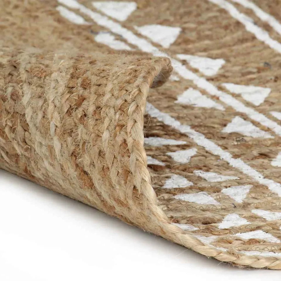 vidaXL Vloerkleed handgemaakt met witte print 120 cm jute, foto 2