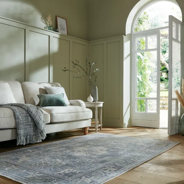 flycarpets Vintage Vloerkleed - Windsor Traditioneel - Laagpolig - Medaillon - Groen - 200x290 cm Blauw