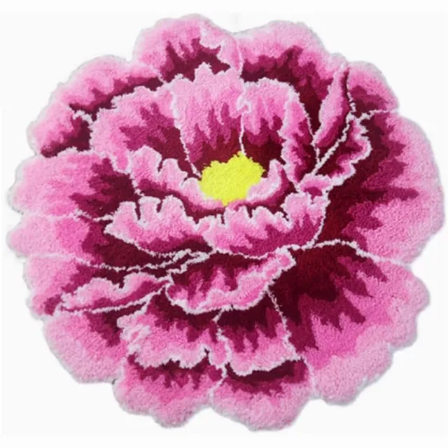 Housestock Rond polyester vloerkleed met roze pioenmotief, geschikt voor slaapkamers, keukens en badkamers. Zacht, pluizig, antislip en wasbaar. Afmetingen: 80 x 80 cm.
