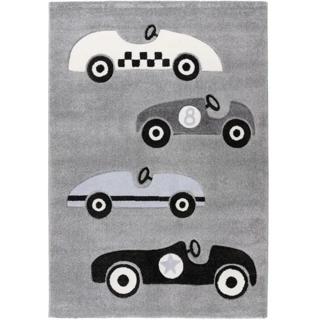 Dutch XXL Kindervloerkleed | Tapijt | Happy | Raceauto's | Zilver | 80x150 cm