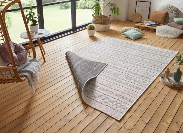 Tapeso Design binnen & buiten vloerkleed Lily - grijs/crème