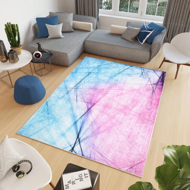 Tapiso Toscana Vloerkleed Roze Blauw Abstract Lijnen Tapijt
